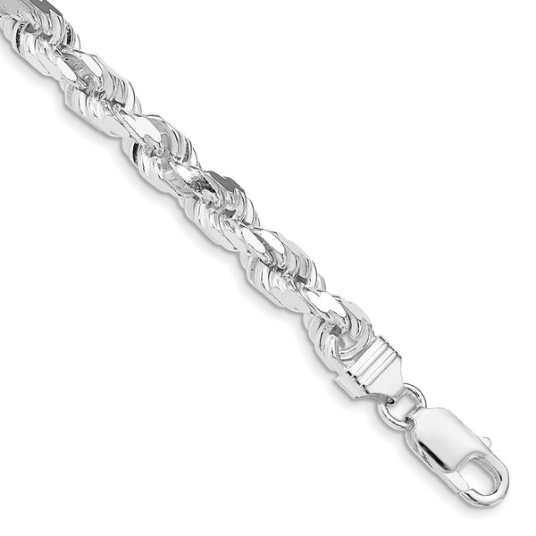 Rhodium-Plated Sterling Silver 6.5mm Diamond-Cut Rope Chain - Style GR1-1030252