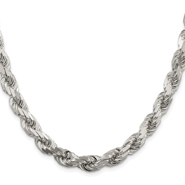 Rhodium-Plated Sterling Silver 7.8mm Diamond-Cut Rope Chain - Style GR1-1034096