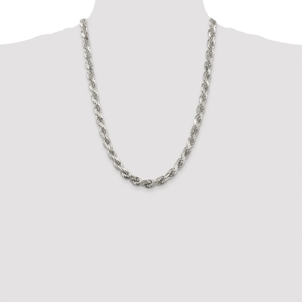 Buy Stylish Rhodium-Plated Sterling Silver 7.8mm Diamond-Cut Rope Chain