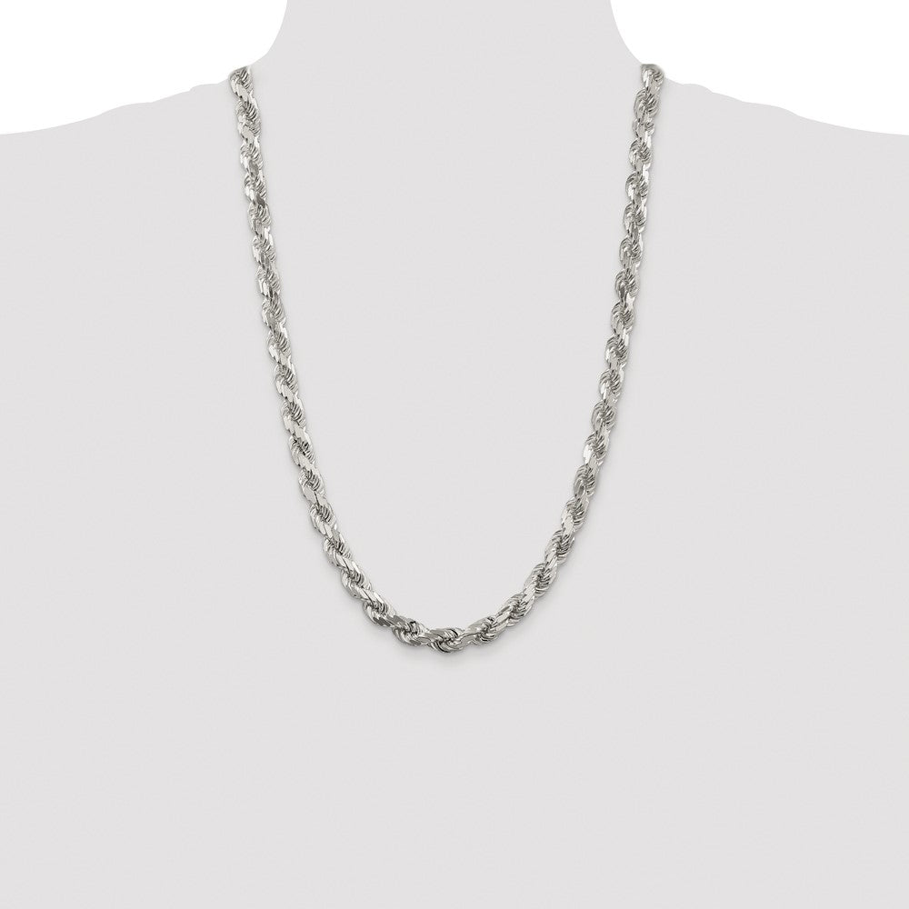 Exclusive 7.8mm Rhodium-Plated Diamond-Cut Rope Chain in Sterling Silver - Affordable Luxury