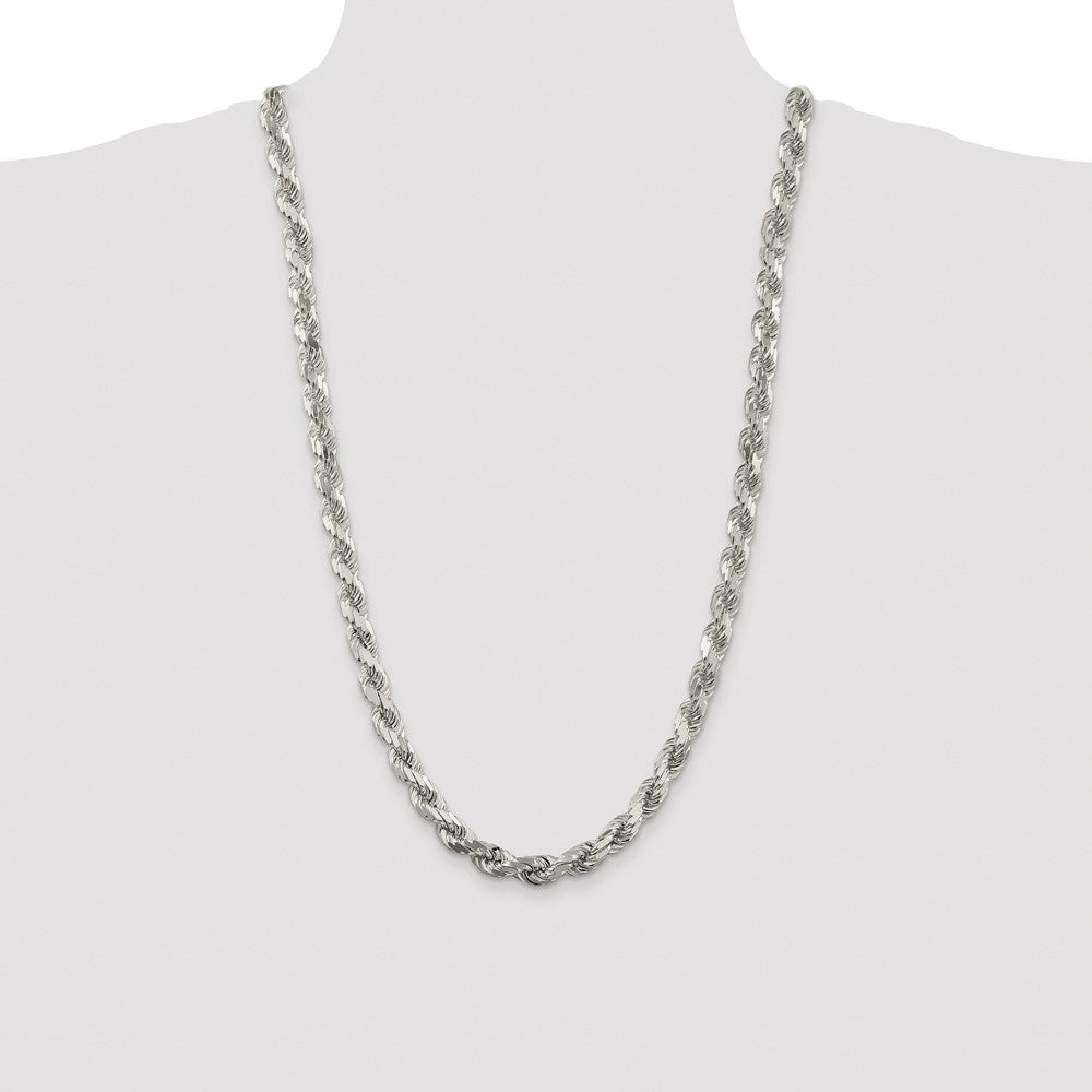 Exclusive Rhodium-Plated Sterling Silver 7.8mm Diamond-Cut Rope Chain - Stylish Value