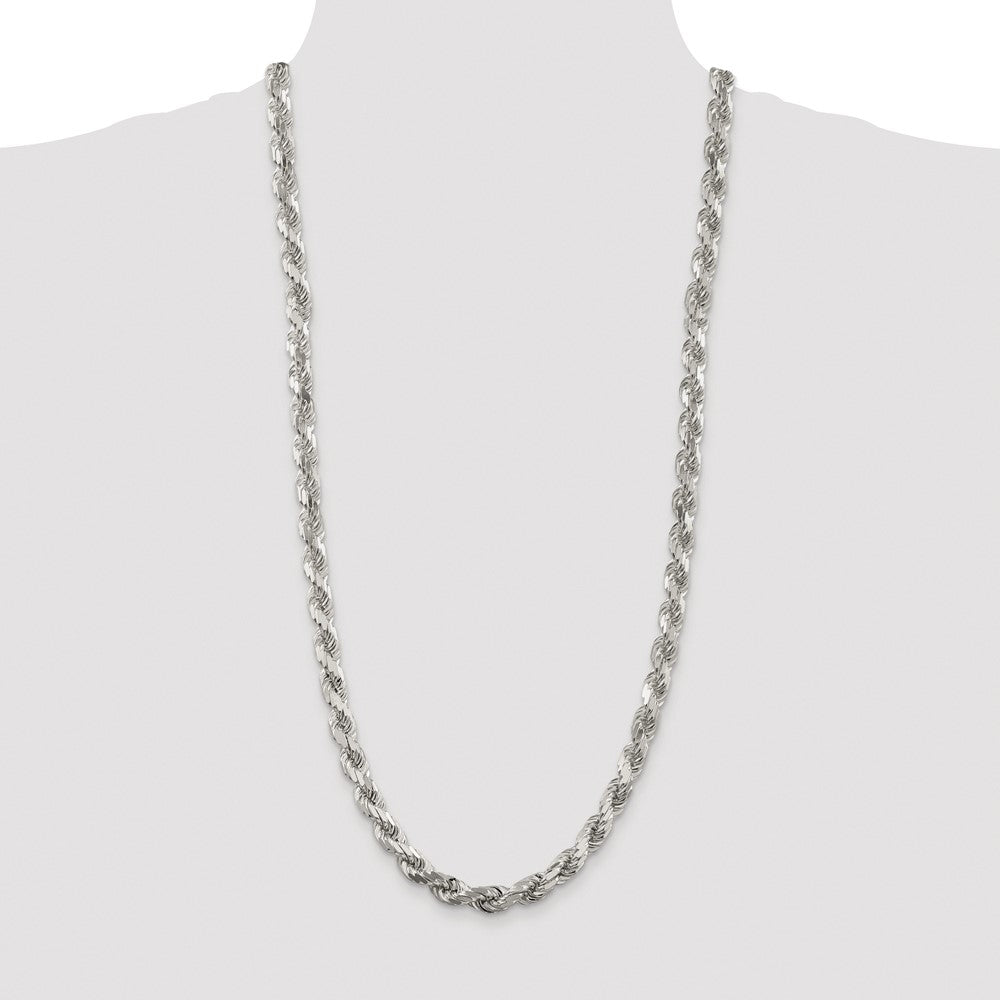 High-Quality Rhodium-Plated Sterling Silver 7.8mm Diamond-Cut Rope Chain - Stylish Value