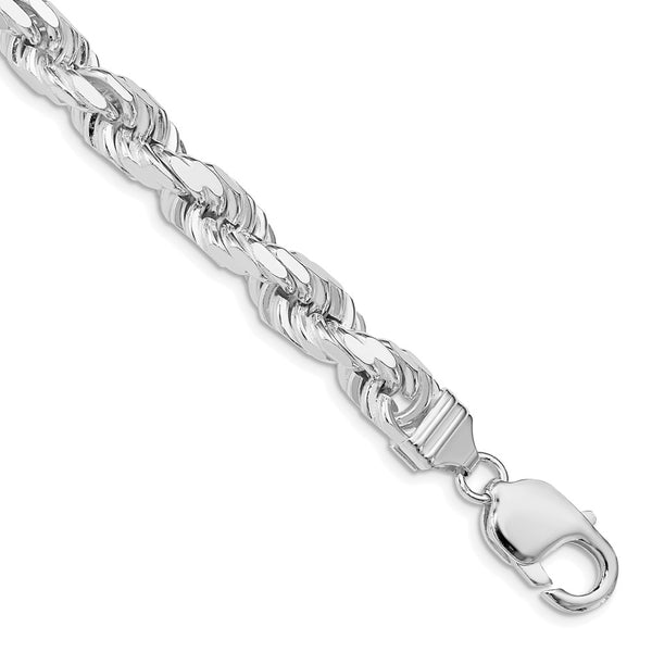 Rhodium-Plated Sterling Silver 7.8mm Diamond-Cut Rope Chain - Style GR1-1029839