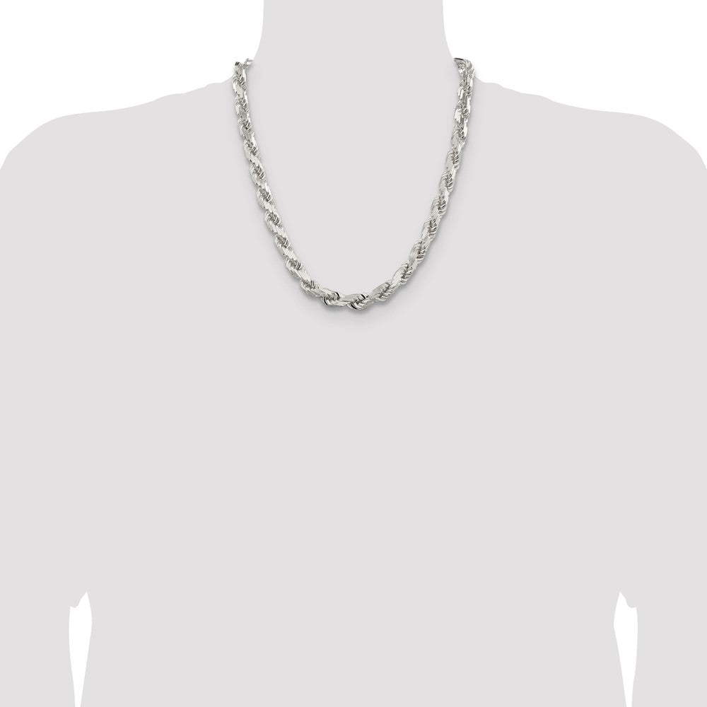 Exclusive Rhodium-Plated Sterling Silver 9.0mm Diamond-Cut Rope Chain - Stylish Value