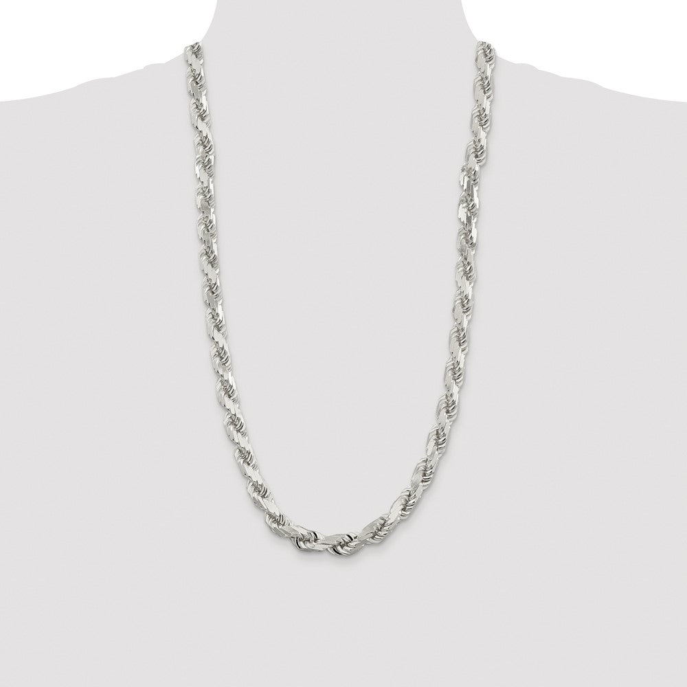 Exclusive 9.0mm Rhodium-Plated Sterling Silver Diamond-Cut Rope Chain - Stylish Value
