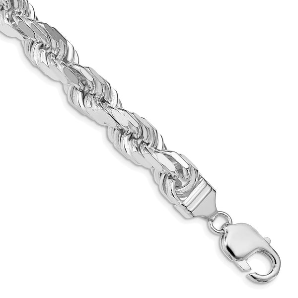 9.0mm Rhodium-Plated Sterling Silver Diamond-Cut Rope Chain