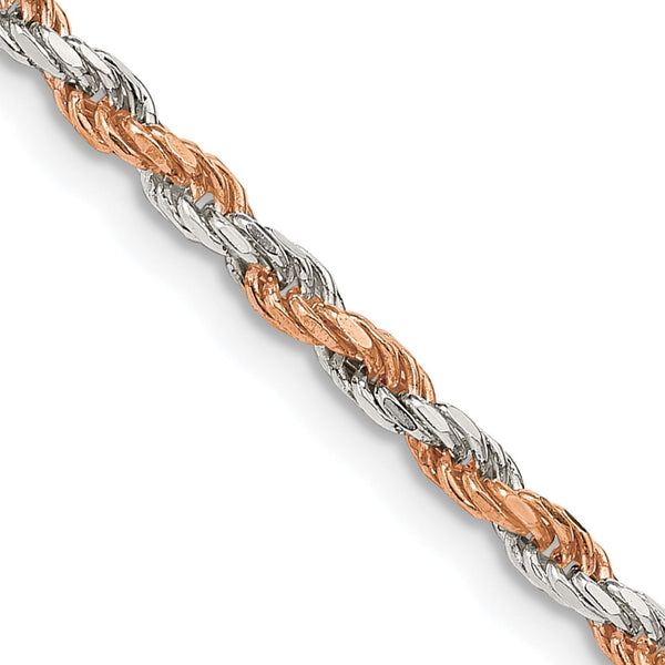 2.5mm Diamond-Cut Rope Chain in Sterling Silver & Rose Vermeil