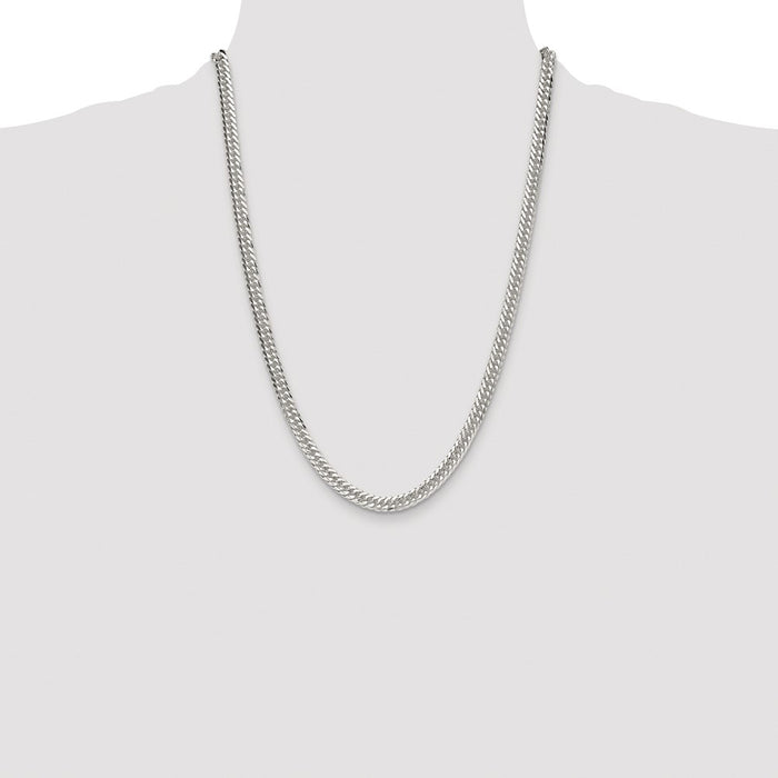 High-Quality 5.7mm Rhodium-Plated Sterling Silver Double Diamond-Cut Chain - Stylish Value!-4