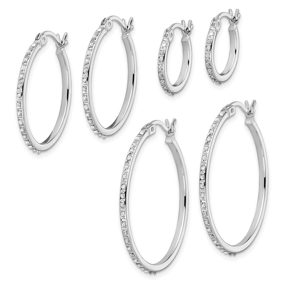 Exclusive Diamond Fascination Set: 3-Piece Oval & Round Earrings in Sterling Silver