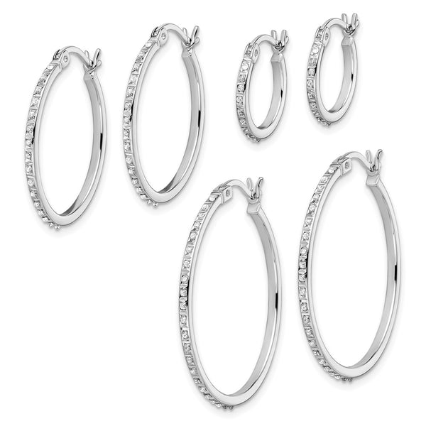 Diamond Fascination Set: 3-Piece Oval & Round Earrings in Sterling Silver