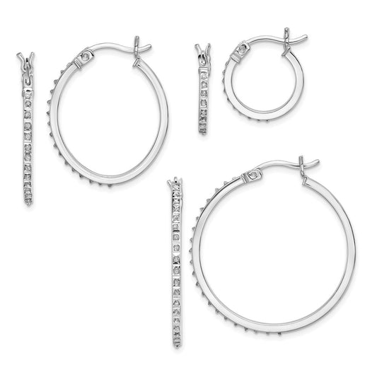 Exclusive Diamond Fascination Set: 3-Piece Oval & Round Earrings in Sterling Silver