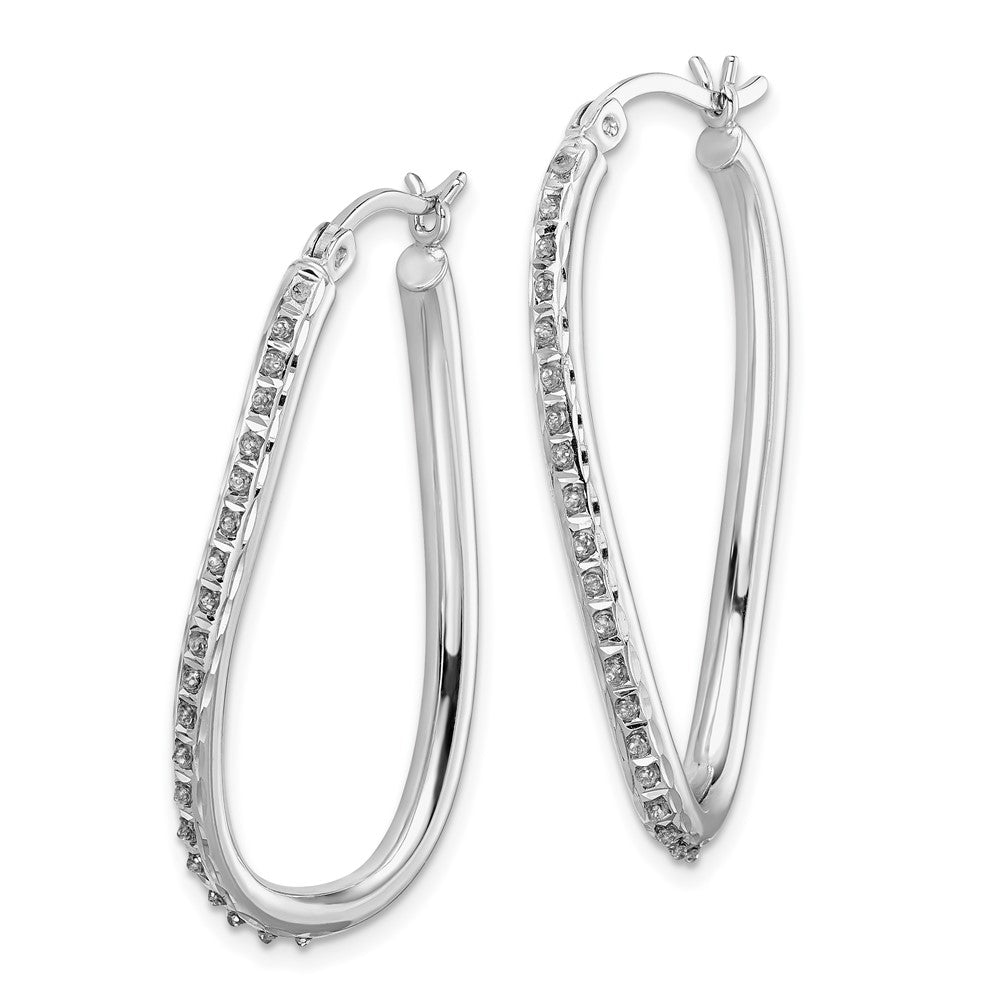 Designer Diamond Fascination Oval Twist Hoop Earrings in Sterling Silver - Stylish Luxury