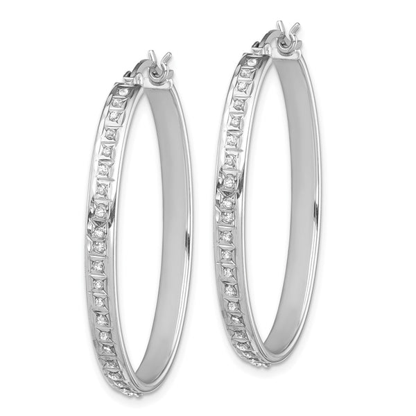 Diamond Fascination Mystique Oval Hoop Earrings - 10g Silver