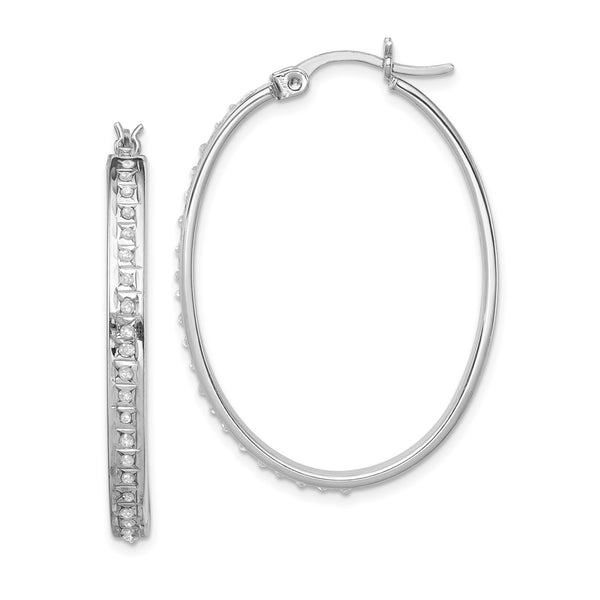 Diamond Fascination Mystique Oval Hoop Earrings - 10g Silver