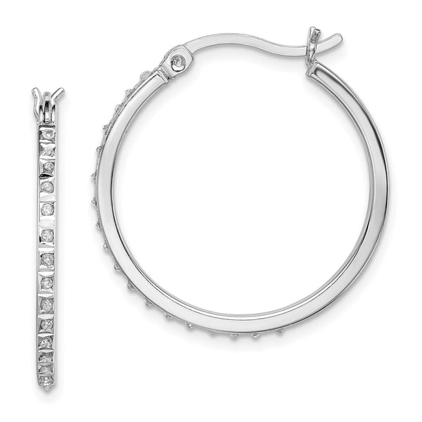 Diamond Fascination Mystique Round Hoop Earrings - Sterling Silver Platinum Plating