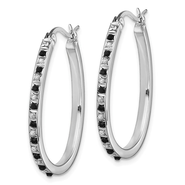 Black and White Diamond Hoop Earrings - Sterling Silver