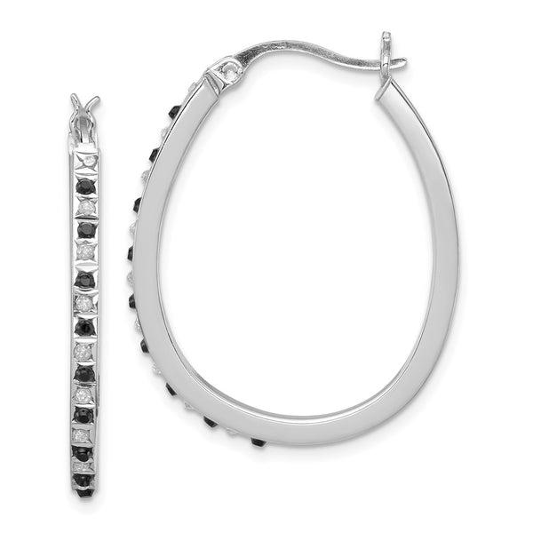 Black and White Diamond Hoop Earrings - Sterling Silver