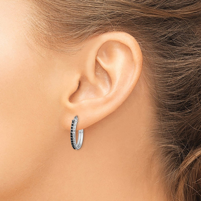 Buy Exclusive Diamond Fascination Mystique Oval Hoop Earrings, 1.5" in Sterling Silver with Platinum Plating & Black & White Diamonds-3
