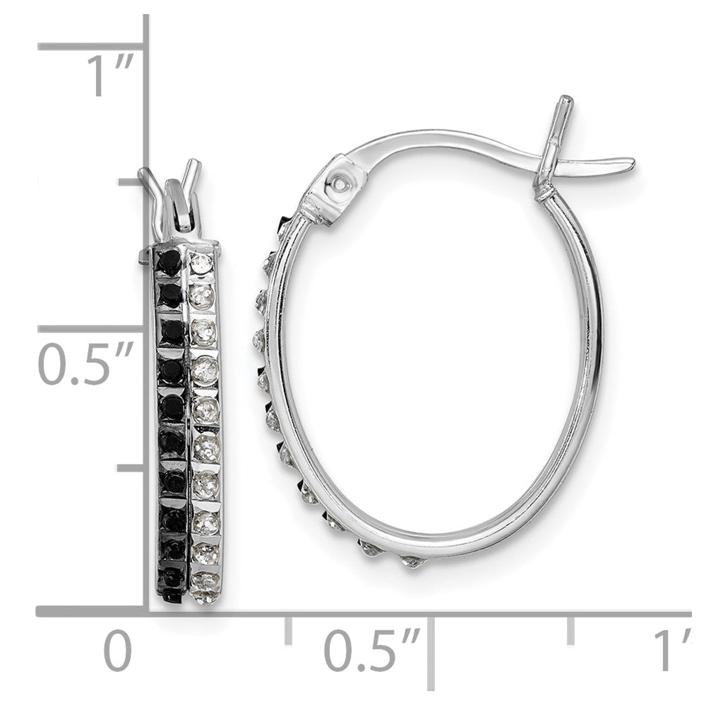 Buy Exclusive Diamond Fascination Mystique Oval Hoop Earrings, 1.5" in Sterling Silver with Platinum Plating & Black & White Diamonds