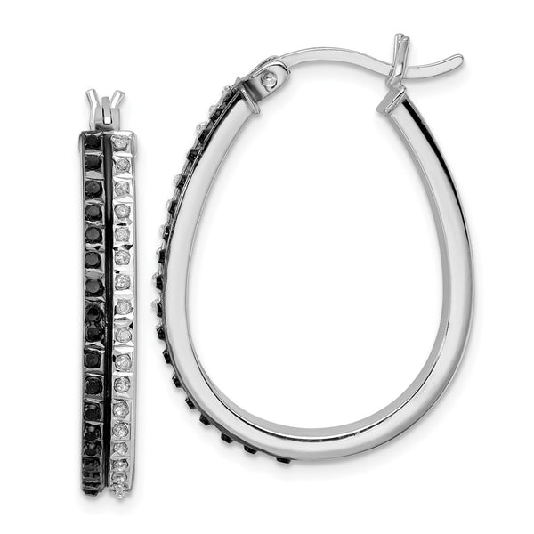 Black & White Diamond Hoop Earrings in Platinum-Plated Silver