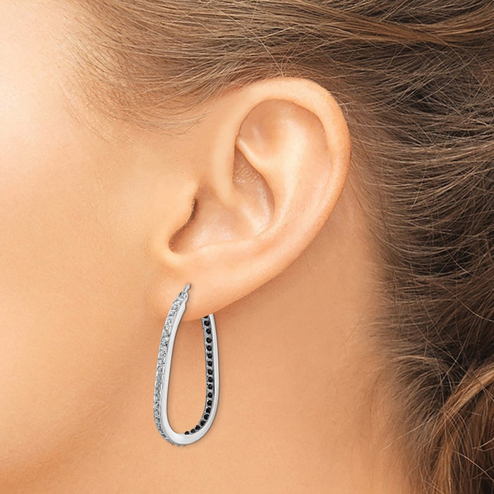 Exclusive Stylish In & Out Hoop Earrings: Black & White Diamonds, Platinum-Plated-3