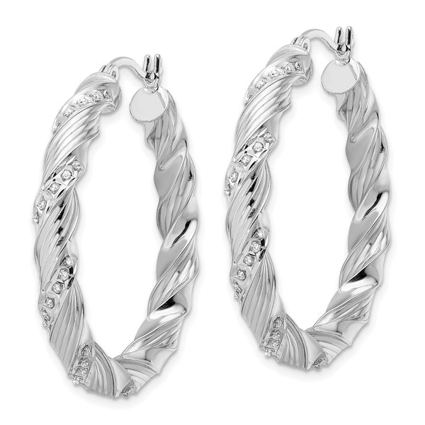 Diamond Fascination Twisted Hoop Earrings in Sterling Silver