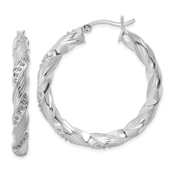 Diamond Fascination Twisted Hoop Earrings in Sterling Silver