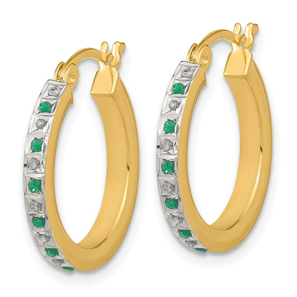 Diamond & Emerald Hoop Earrings & Bangle Set - 18K Gold Plated