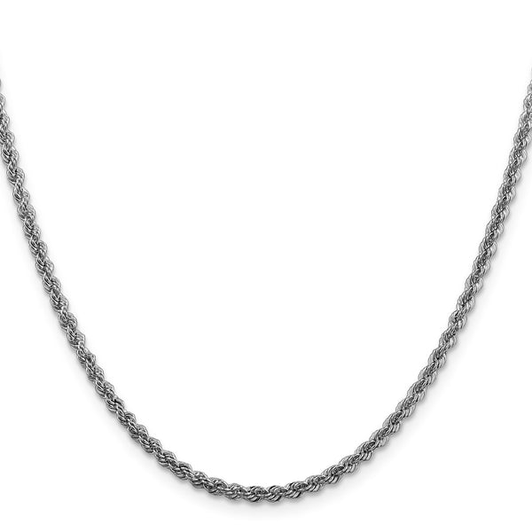 Rhodium-Plated 2.5mm Solid Rope Chain in Sterling Silver