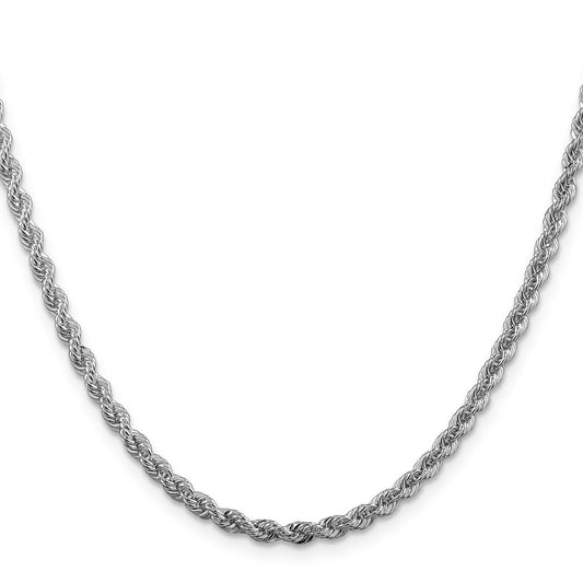 Buy Stylish 3mm Solid Rope Chain in Rhodium-Plated Sterling Silver - Affordable Luxury!