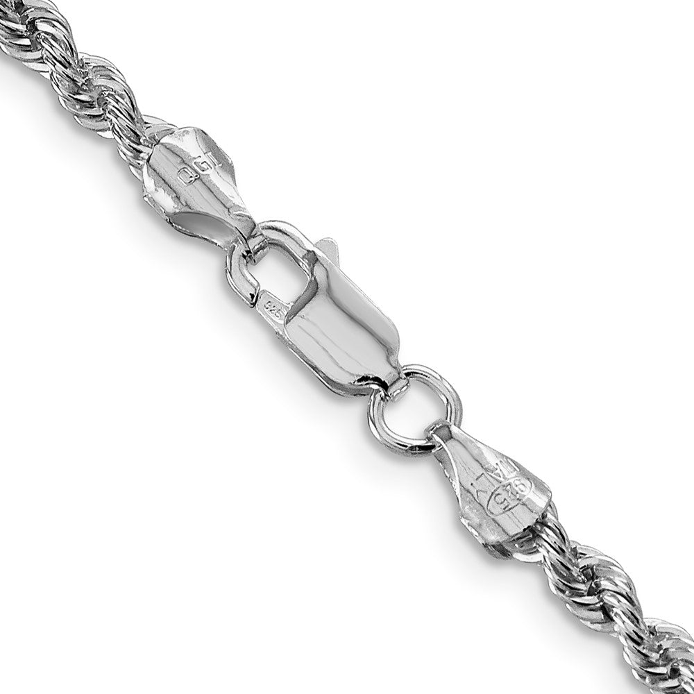 Buy Stylish 3mm Solid Rope Chain in Rhodium-Plated Sterling Silver - Affordable Luxury!