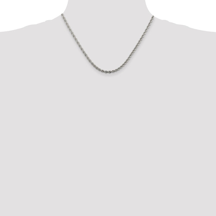 Order Stylish 3mm Rhodium-Plated Solid Rope Chain in Sterling Silver-4