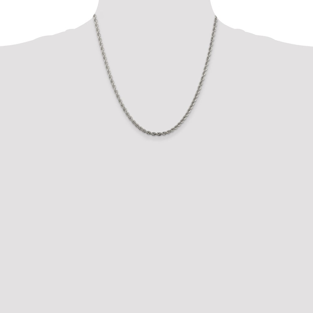 Buy Stylish Rhodium-Plated 3mm Solid Rope Chain in Sterling Silver - Luxury Value