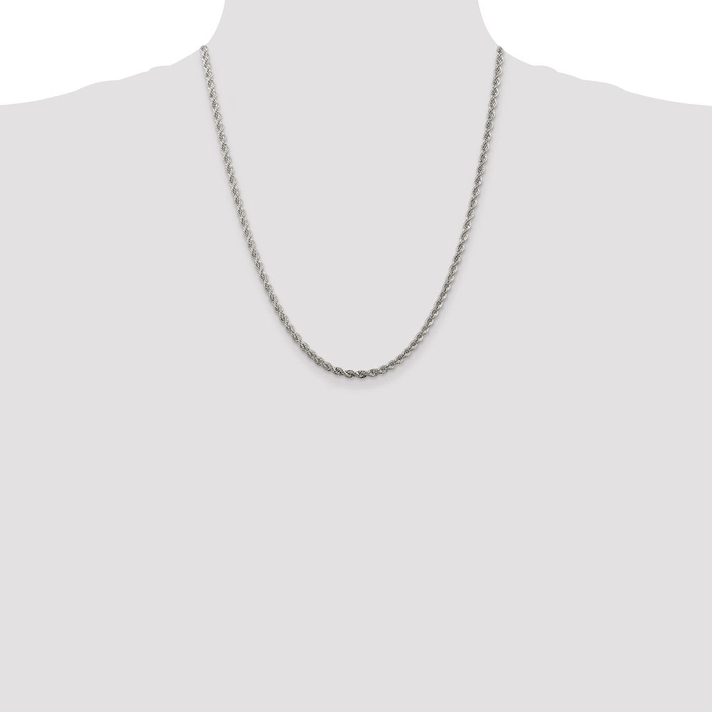 Buy Stylish 3mm Solid Rope Chain in Rhodium-Plated Sterling Silver - Affordable Luxury!