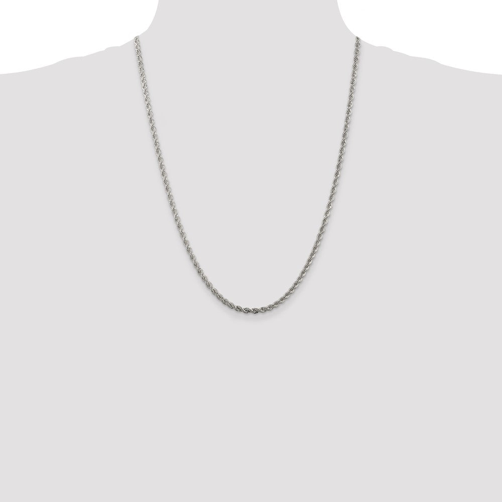 High-Quality Rhodium-Plated 3mm Solid Rope Chain in Sterling Silver - Stylish Value!