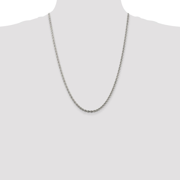 High-Quality Rhodium-Plated 3mm Solid Rope Chain in Sterling Silver - Stylish Value!-4