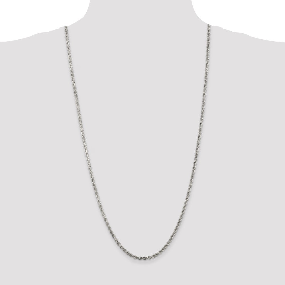 Buy Stylish 3mm Rhodium-Plated Solid Rope Chain in Sterling Silver - Affordable!