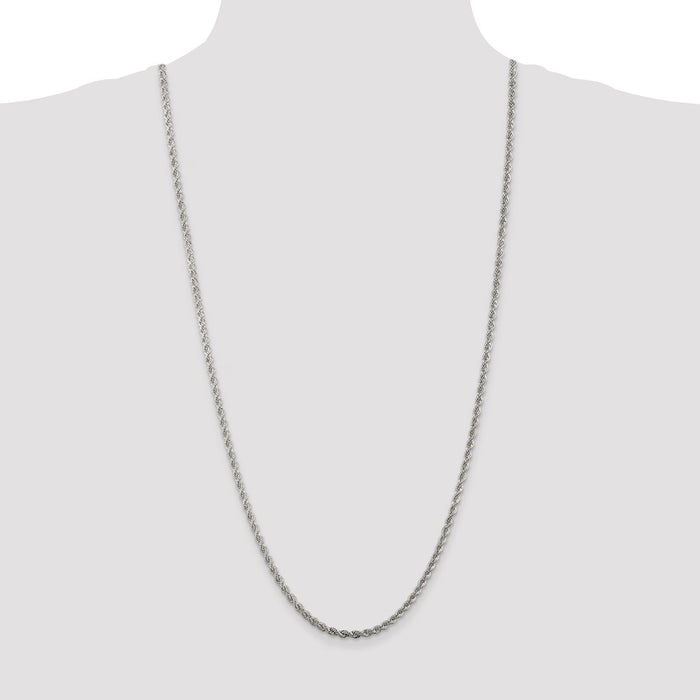 Buy Stylish 3mm Rhodium-Plated Solid Rope Chain in Sterling Silver - Affordable!-4