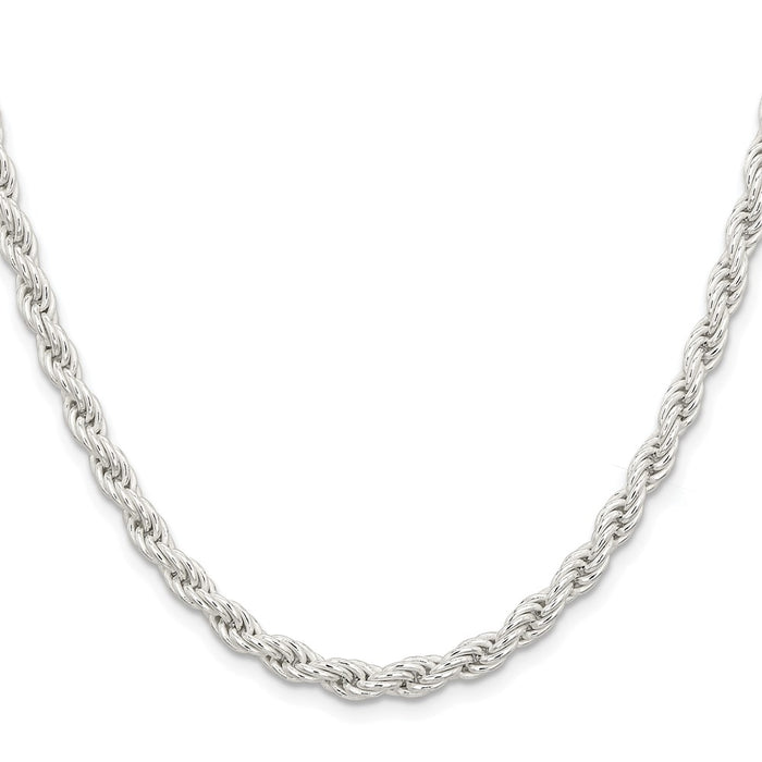 Buy Stylish 5mm Rhodium-Plated Solid Rope Chain in Sterling Silver - Luxury Value!-2