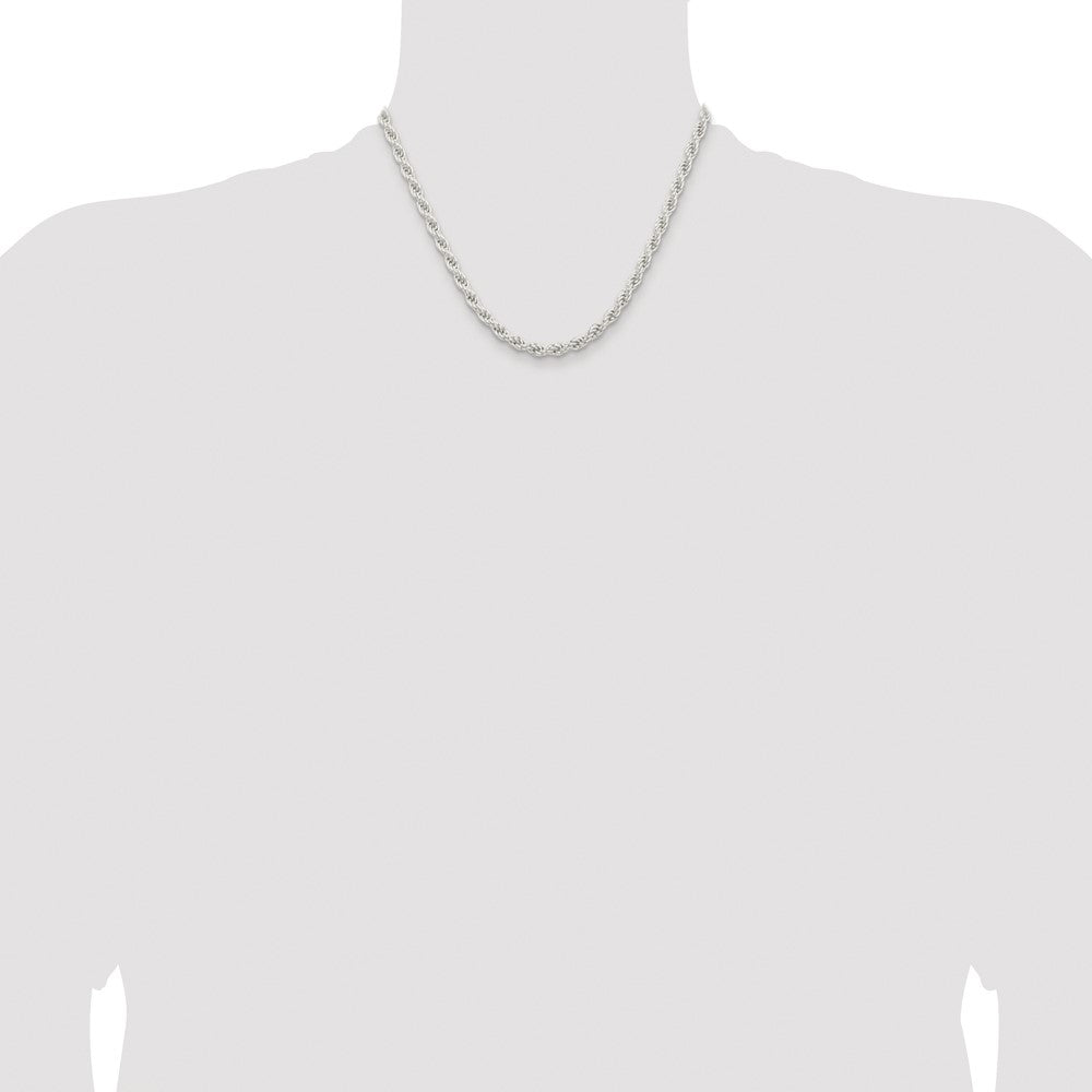 Buy Stylish 5mm Rhodium-Plated Solid Rope Chain in Sterling Silver - Luxury Value!