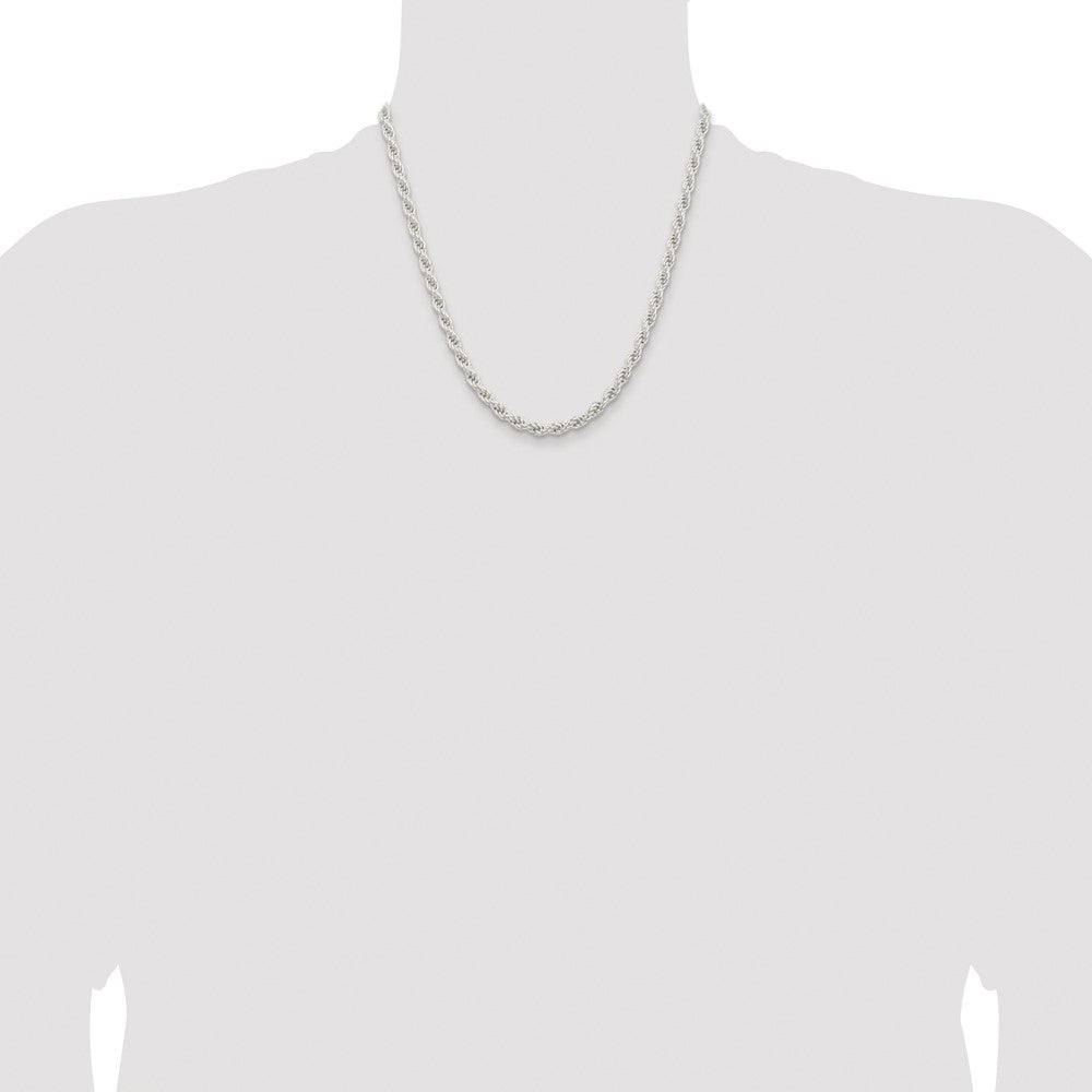 Buy Stylish Rhodium-Plated 5mm Solid Rope Chain in Sterling Silver - Affordable Elegance