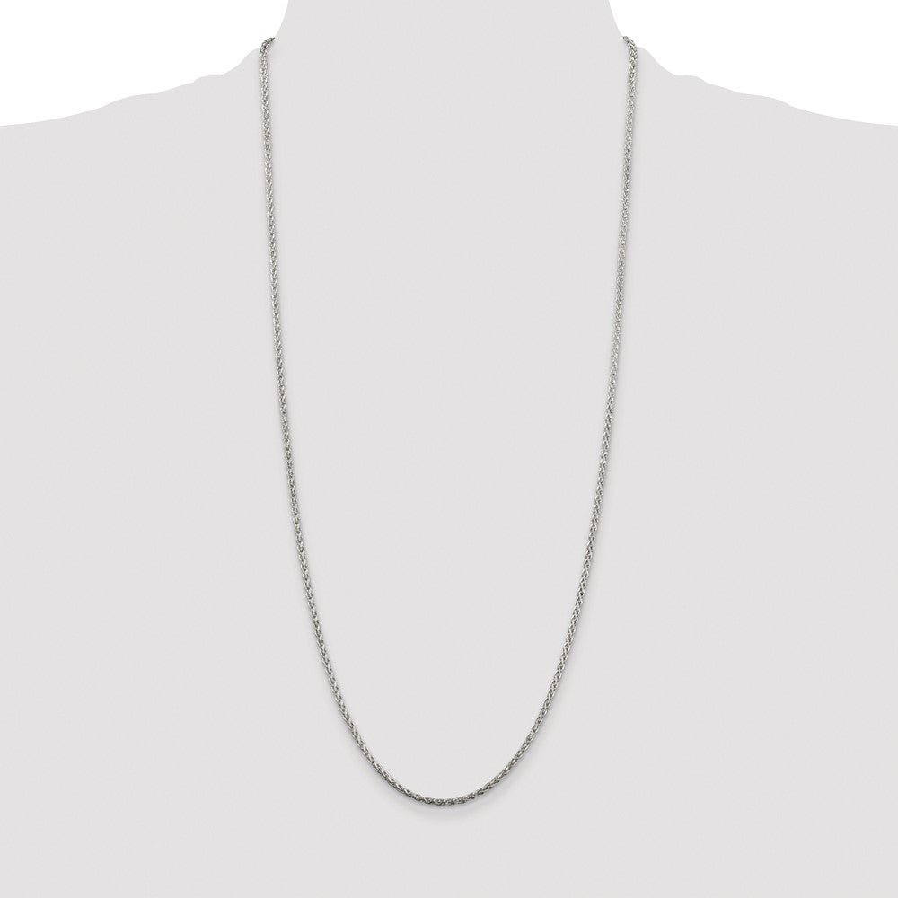 High-Quality Rhodium-Plated 2mm Diamond-Cut Spiga Chain in Sterling Silver
