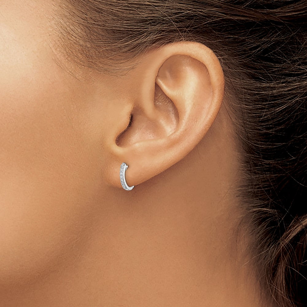 Shop Exclusive Rhodium-Plated Sterling Silver Diamond Huggie Earrings - Stylish Value!