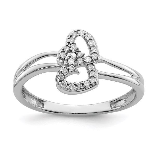 Rhodium-Plated Sterling Silver Diamond Heart Ring - Joy