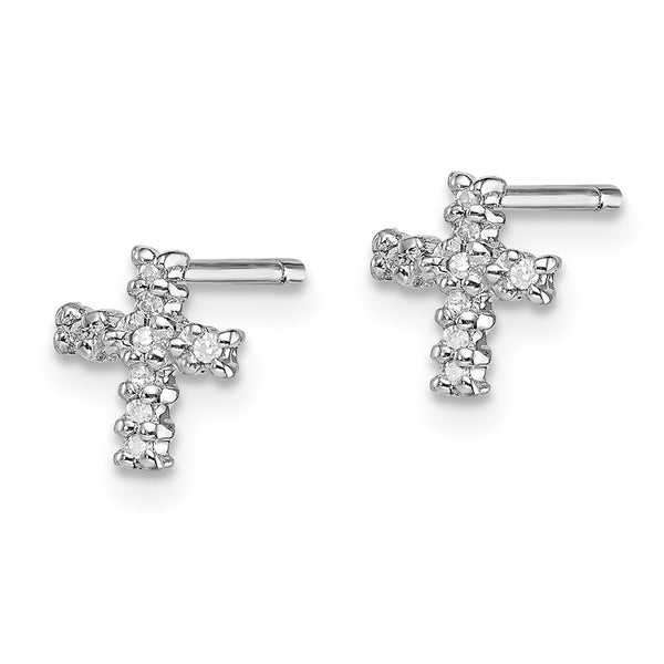 Rhodium-Plated Sterling Silver Diamond Cross Stud Earrings