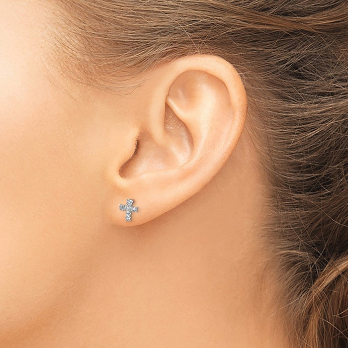 Buy Stylish Rhodium-Plated Sterling Silver Diamond Cross Stud Earrings-3