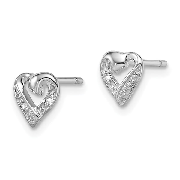 Rhodium-Plated Sterling Silver Diamond Heart Stud Earrings - Style GR1-1008014