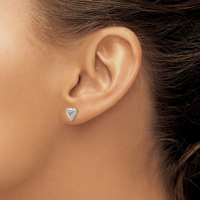 Buy Stylish Rhodium-Plated Sterling Silver Diamond Heart Stud Earrings-3