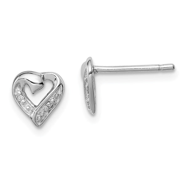 Rhodium-Plated Sterling Silver Diamond Heart Stud Earrings - Style GR1-1008014