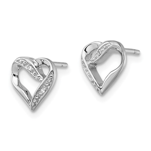 Rhodium-Plated Sterling Silver Diamond Heart Stud Earrings - Style GR1-1017910